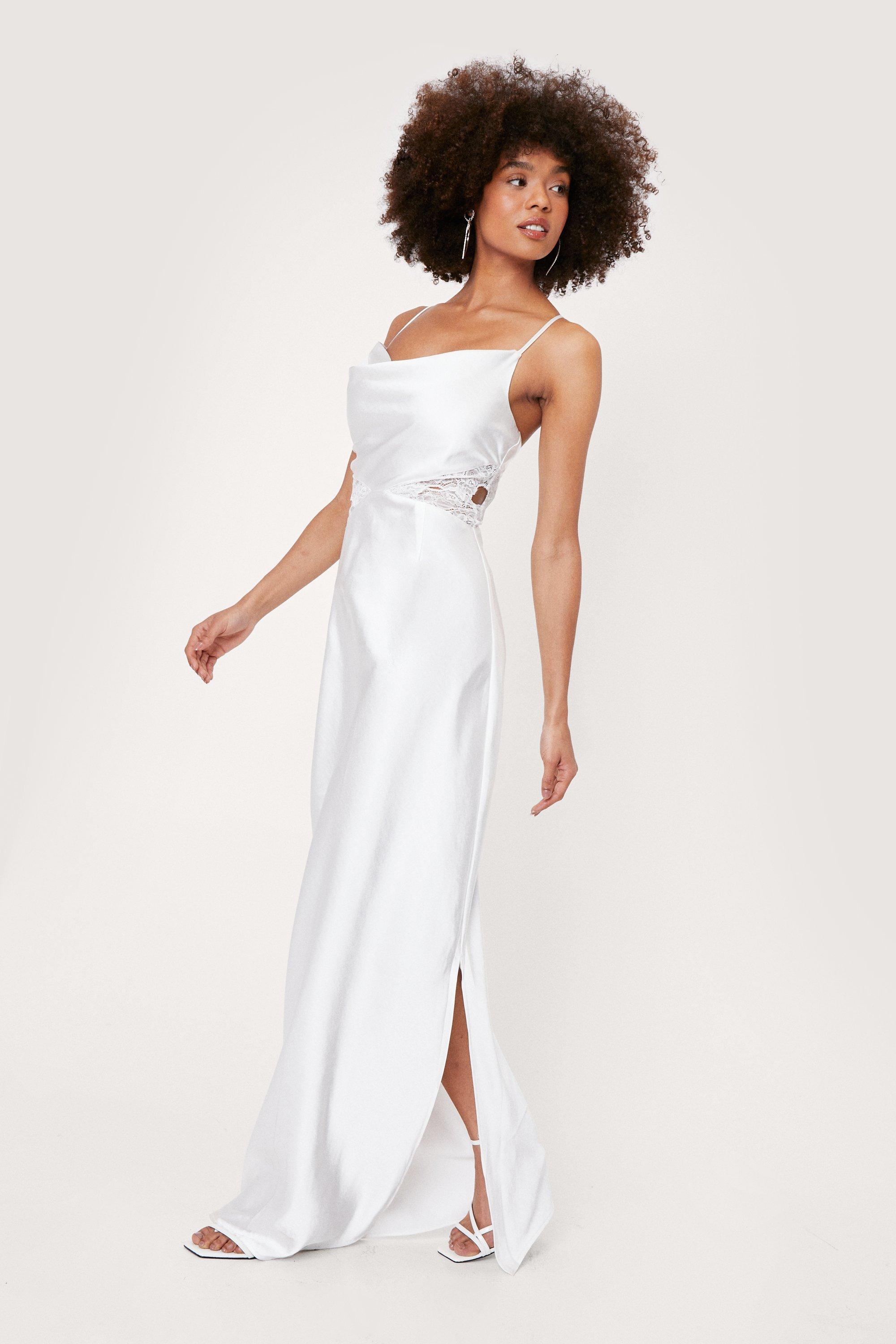 Bridal Lace Insert Cowl Neck Maxi Dress ...